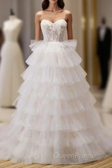 3D Flowers Spaghetti Straps Beading Ivory Tulle Wedding Dresses
