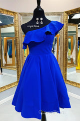 One Shoulder Ruffled Short Yellow Homecoming Dresses