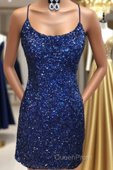 Lace-Up Navy Blue Tight Mini Party Dresses