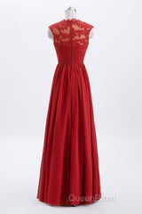 Elegant Red Chiffon Pleated A-line Long Bridesmaid Dresses