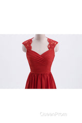 Elegant Red Chiffon Pleated A-line Long Bridesmaid Dresses