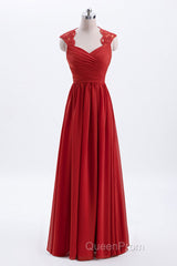 Elegant Red Chiffon Pleated A-line Long Bridesmaid Dresses