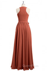 Rust Orange Wrap A-Line Long Dresses