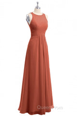 Rust Orange Crew Neck Backless A-Line Long Bridesmaid Dresses