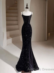 Black Mermaid Sequin Long Prom Dress, Black Formal Dress