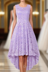 Sleeveless Hi-Low Lace Lavender Party Dresses