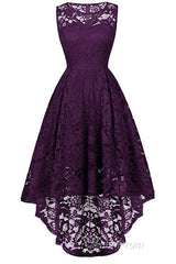 Sleeveless Hi-Low Lace Lavender Party Dresses