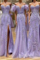Purple Tulle Lace Long Evening Prom Dresses, Purple Tulle Formal Evening Dresses