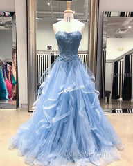 Gorgeous A Line Sweetheart Appliques Lace Evening Prom Dresses with Ruffles