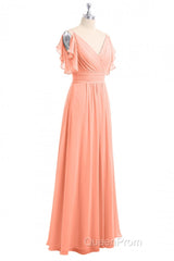 Rust Orange Cold-Shoulder A-Line Long Bridesmaid Dresses