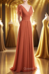 Rust Orange Cold-Shoulder A-Line Long Bridesmaid Dresses