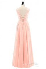 Pearl Pink Backless A-Line Long Bridesmaid Dresses