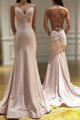 Spaghetti Straps Pink Mermaid Evening Party Dresses Long Evening Prom Dresses