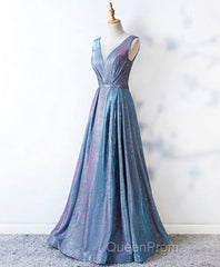 Unique Blue Sequin Long Evening Prom Dresses, Blue Formal Dresses