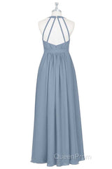 Dusty Blue Halter Backless Maternity Bridesmaid Dresses
