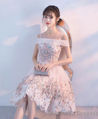 Pink Lace Applique Short Prom Dress Pink Homecoming Dress