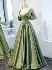 Simple Green Satin Long Evening Prom Dresses, Green Evening Dresses