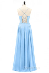 Light Blue Sweetheart Lace-Up A-Line Long Bridesmaid Dresses