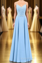 Light Blue Sweetheart Lace-Up A-Line Long Bridesmaid Dresses