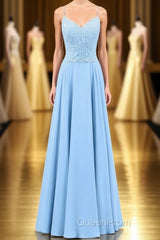Light Blue Sweetheart Lace-Up A-Line Long Bridesmaid Dresses