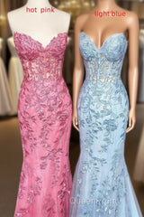 Sweetheart Mermaid Long Evening Prom Dresses with Lace Appliques