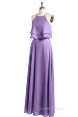 Sage Green Chiffon Halter Ruffle A-Line Long Bridesmaid Dresses