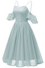 Off the Shoulder Lace Over Chiffon Sage Green Party Dresses