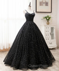 Black Sweetheart Tulle Long Evening Prom Dresses, Black Tulle Formal Dresses