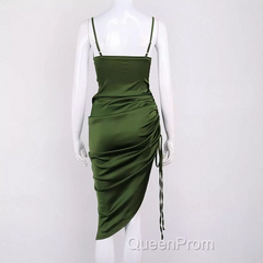 New Satin Green Evening Prom Dresses Spaghetti Strap Party Evening Dresses