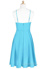 Pool Blue Chiffon Halter Short Bridesmaid Dresses