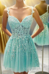 Mint Green Appliques Sweetheart A-Line Homecoming Dresses