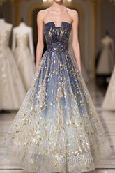 Unique Tulle Lace Long Evening Prom Dresses, Tulle Lace Formal Dresses, 2