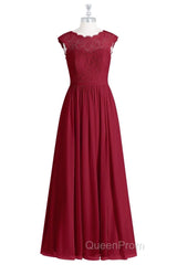 Red Lace Cap Sleeve A-Line Long Bridesmaid Dresses