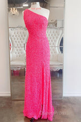 One Shoulder Ivory Sequined Long Party Dresses