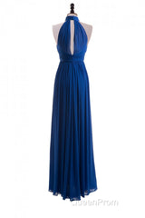 Royal Blue Chiffon Halter Keyhole Long Formal Dresses