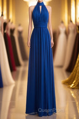 Royal Blue Chiffon Halter Keyhole Long Formal Dresses