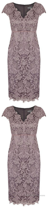 Sheath V Neck Cap Sleeves Lace Empire Mother Of The Bride Dress With Sash 6280