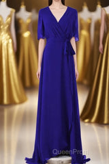 Royal Blue Chiffon Wrap Long Bridesmaid Dresses