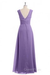 Lavender V-Neck Twist-Front A-Line Long Bridesmaid Dresses