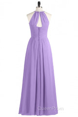 Sage Green Chiffon Halter Backless Long Bridesmaid Dresses