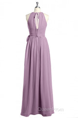 Dusty Purple Halter Keyhole Back Long Bridesmaid Dresses