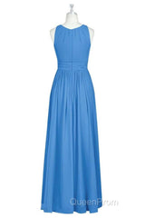 Brami Blue Chiffon Sleeveless Long Bridesmaid Dresses