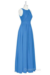 Brami Blue Chiffon Sleeveless Long Bridesmaid Dresses
