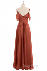 Rust Orange Straps Ruffled A-Line Bridesmaid Dresses