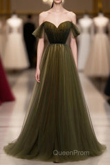 Simple Sweetheart Tulle Off Shoulder Long Evening Prom Dresses, Tulle Formal Dresses