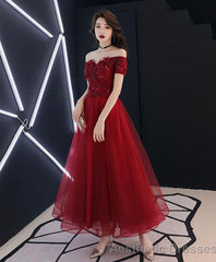 Burgundy Tulle Lace Prom Dress Burgundy Tulle Evening Dress