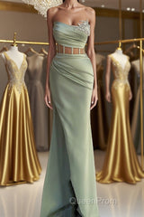 Off-the-Shoulder Mermaid Evening Prom Dresses in Dusty Sage with Beads