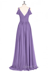 Lavender Cold-Shoulder Banded Waist Long Bridesmaid Dresses
