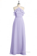 Lavender Halter Ruffled A-Line Long Bridesmaid Dresses