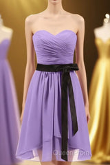 Lavender Strapless Tie-Side Short Bridesmaid Dresses